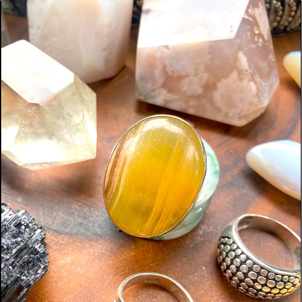 Sterling silver yellow fluorite ring